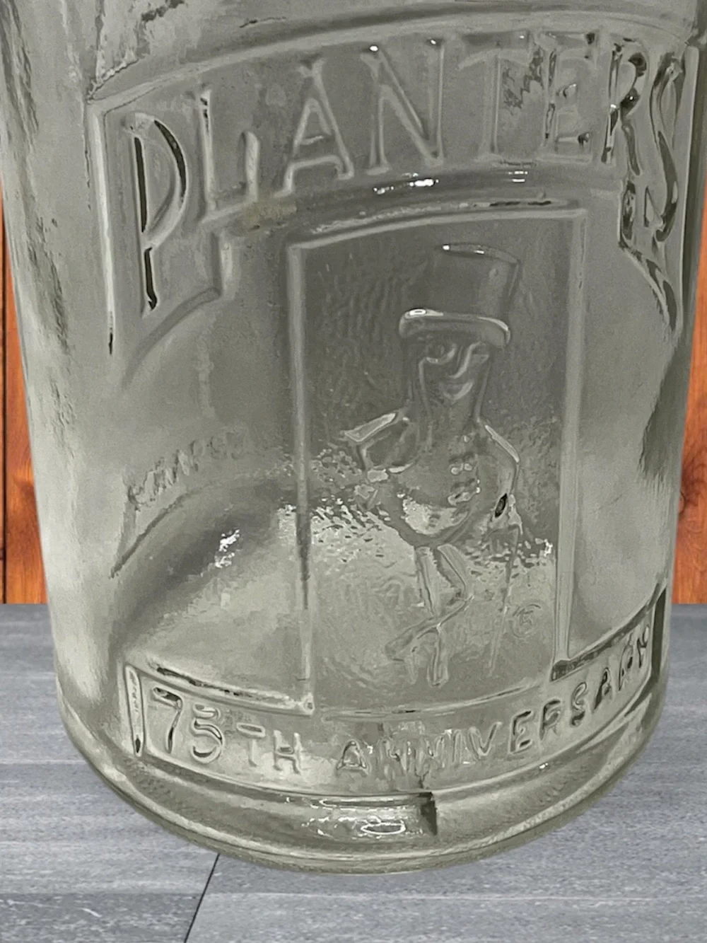 Vtg 1981 Planters Mr. Peanut 75th Anniversary Glass Jar With Lid
